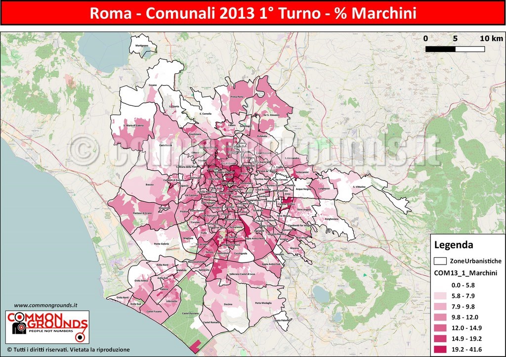Roma Comunali 2013 1° Turno %  Marchini