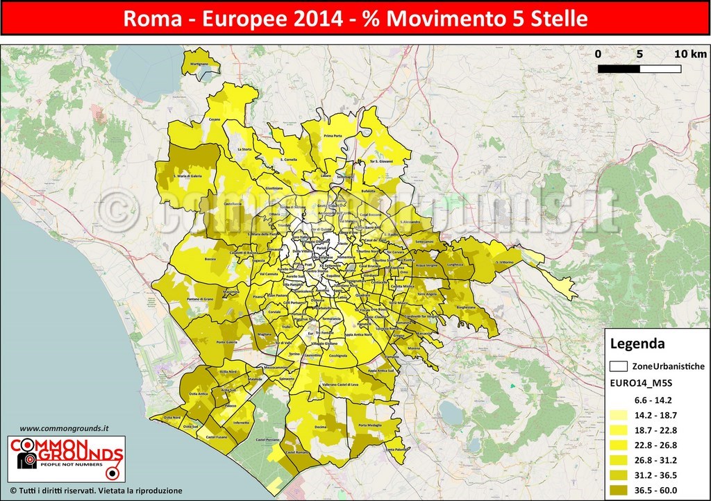 Europee 2014 % Movimento 5 Stelle