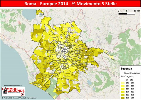 Europee 2014 % Movimento 5 Stelle