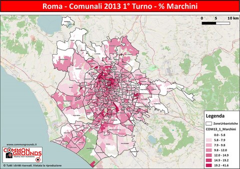 Roma Comunali 2013 1° Turno %  Marchini